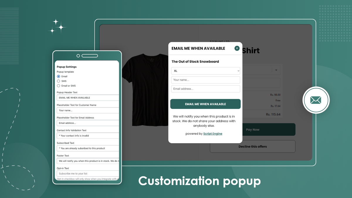 Back in stock notification customized to match a brand