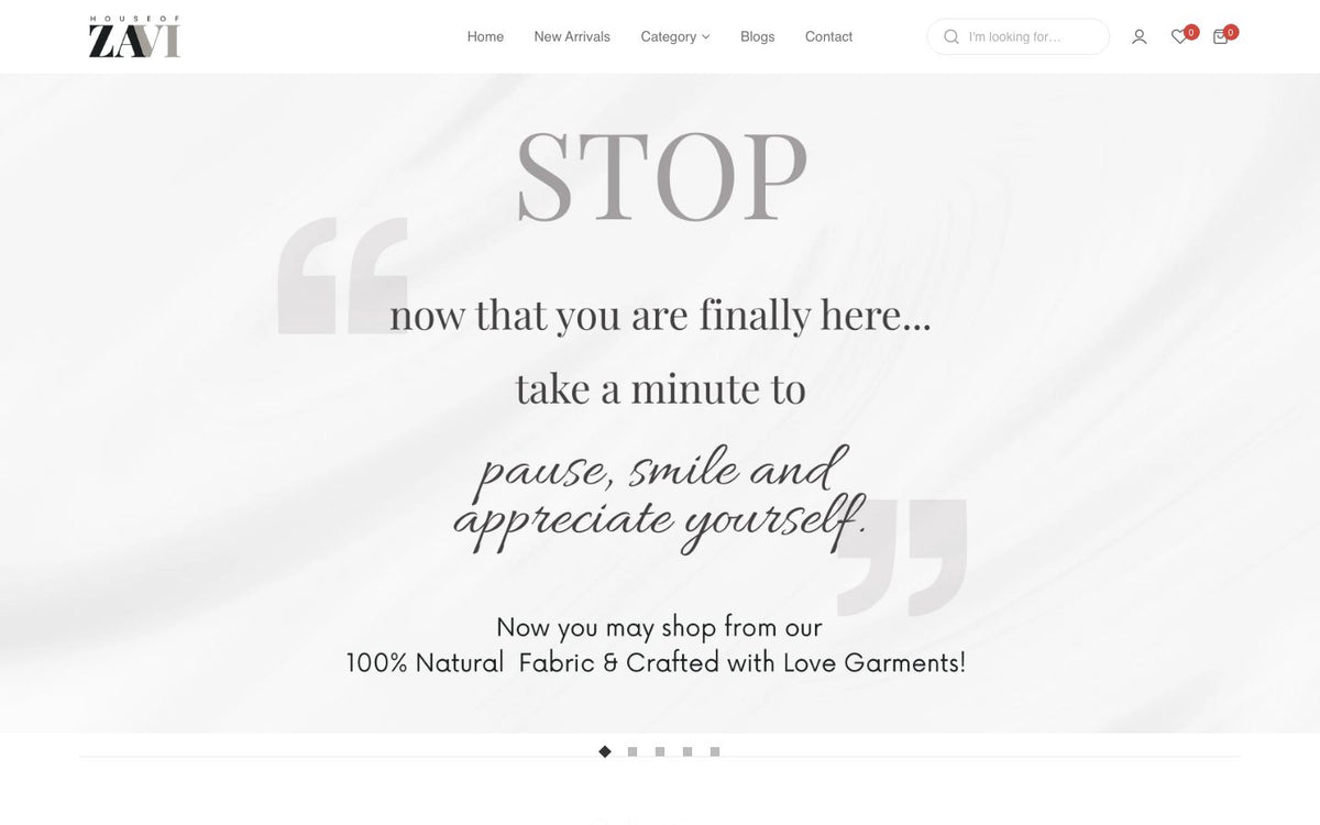 House of Zavi fashion store on Shopify, desktop view